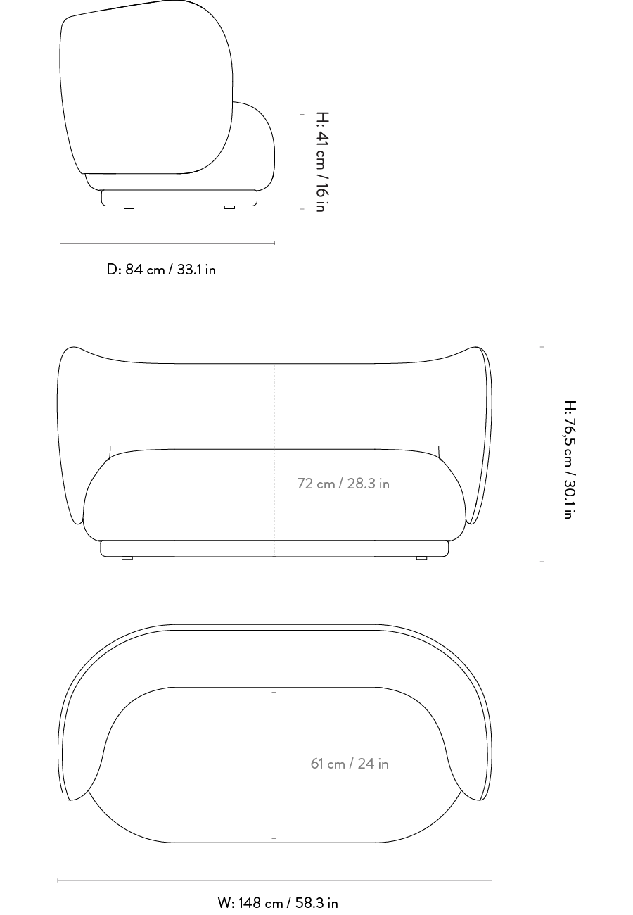 Dimension drawing for Rico Sofa 2 - Grain - Chocolate - US