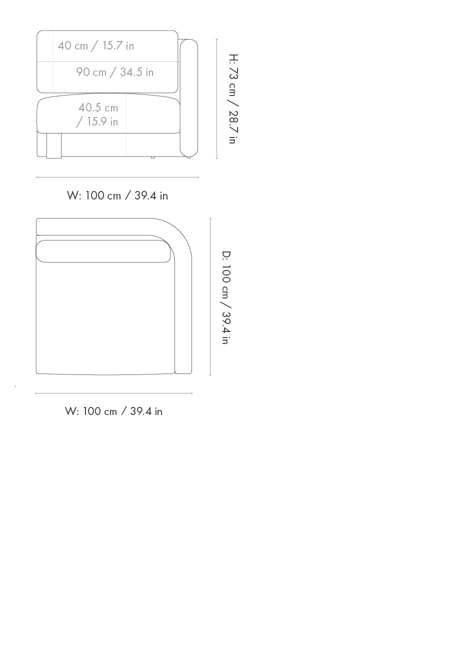 Dimension drawing for Dase Sofa Armrest Right - Hallingdal - Beige